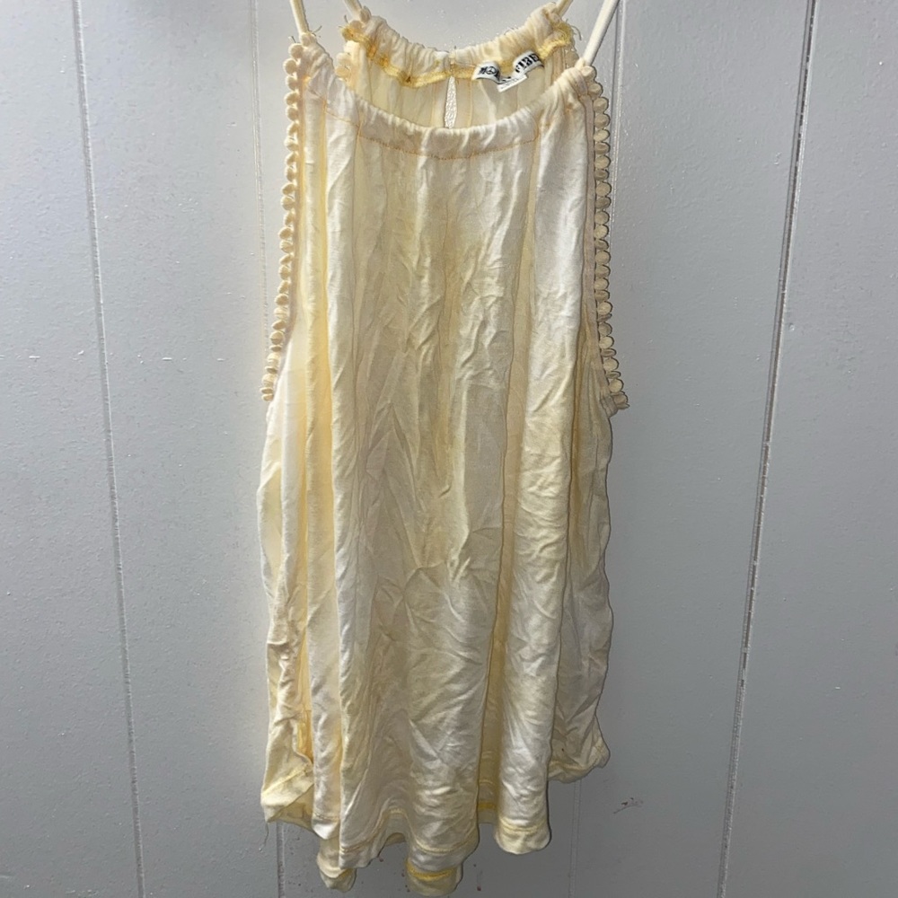 Flowy Yellow/ White Tie Dye Pom-Pom Tank Top